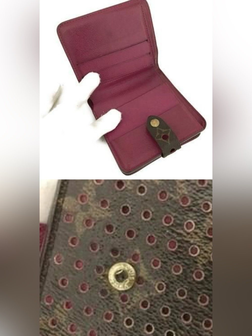Louis Vuitton Brown Perforated Leather Wallet with Fuschia Interior - Picture 2 of 3